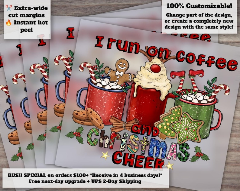 Coffee Lover's Christmas Cheer Design, Seasonal Winter Hot Chocolate Drink, Heat Transfer DTF, Ready-to-Press bild 1