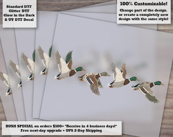 Faux Patchwork Mallard Ducks Flying DTF Transfer | Quilt Style Farm Cottagecore Ready to Press Heat Transfer