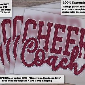 Cheer Coach Heat Transfer 11 Inch Wide Two Color Spangle DTF