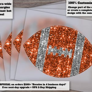 Orange Sequin Football Design | Hand Drawn Faux Sequin Patch | Glitter Football Appliqué | Ready to Press Heat Transfer DTF
