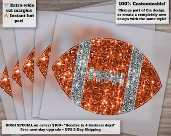 Orange Sequin Football Design | Hand Drawn Faux Sequin Patch | Glitter Football Appliqué | Ready to Press Heat Transfer DTF