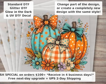 Floral Fall Pumpkin DTF Transfer | Preppy Coquette Pumpkin Bow Retro Autumn Flowers Cute Pumpkin Patch