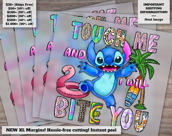Floral Stitch Character Design: Ready-to-Press Heat Transfer, DTF, Bite Warning Image