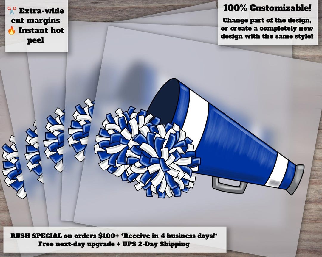 Hand Drawn Cheer Team Design in Blue and White - Megaphone Cheerleader ...