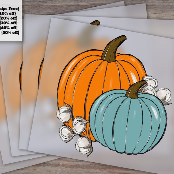 Hand Drawn Pumpkins, Fall and Thanksgiving Artwork for Heat Transfer, DTF, Ready to Press Designs