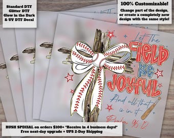 Boho Christian Baseball Heat Transfer | Let The Field Be Joyful Baseball Mama DTF Design