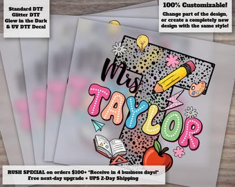 Custom Teacher Name Back to School Heat Transfer Design for Shirts