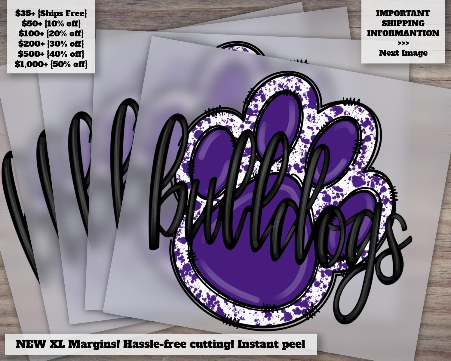 Purple Bulldogs Paw Mascot Hand Drawn Football Design | Cheer, Heat Transfer, Ready to Press, DTF, Sublimation, Printable Art