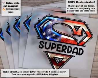 Super Dad USA Design: Father's Day, 4th of July, Ready to Press Heat Transfer, DTF, American Dad