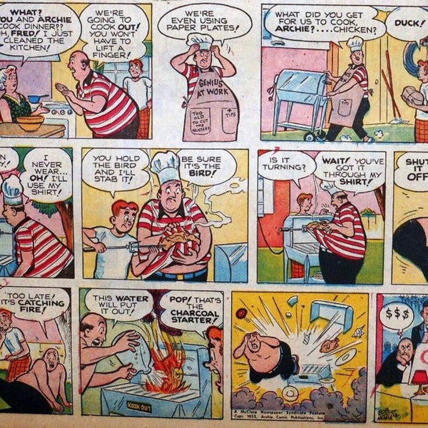 Vintage Archie Comic Strip Collectibles - Classic Archie Andrews Misadventures from Newspaper Comic Strips, Comic Strip, Immediate Download