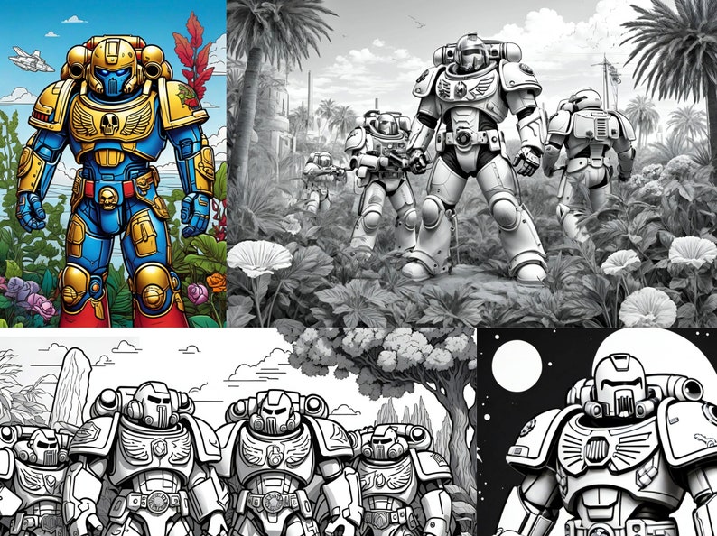 100 Digital Colouring Book: Space Marine Images, Colouring in Pages, All Ages Colouring, Colouring in, Immediate Download image 3
