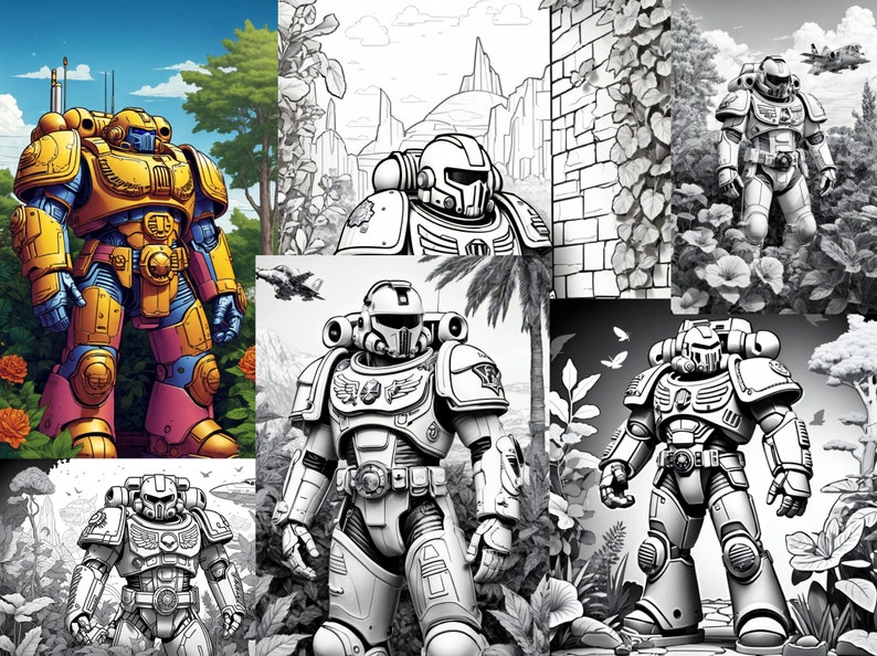 100 Digital Colouring Book: Space Marine Images, Colouring in Pages, All Ages Colouring, Colouring in, Immediate Download image 1