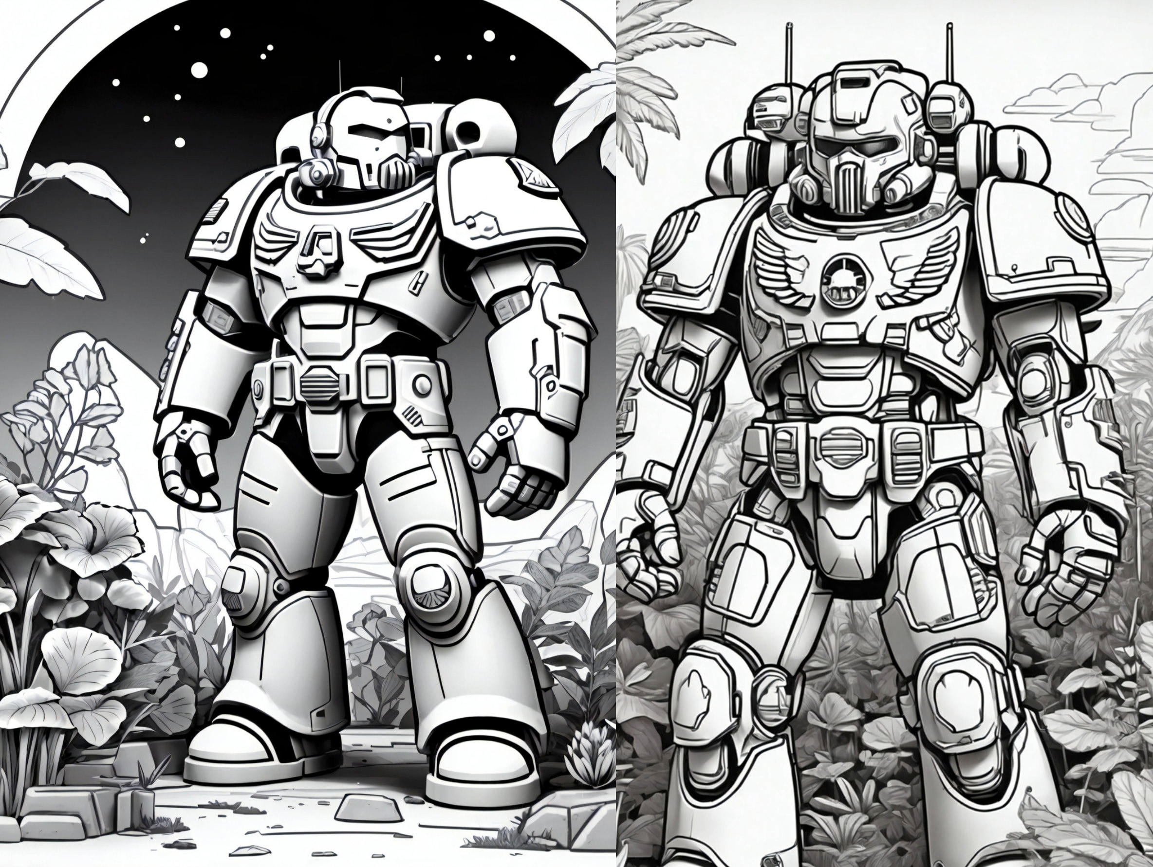100 Digital Colouring Book: Space Marine Images, Colouring in Pages, All Ages Colouring ...