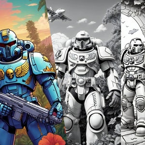 100 Digital Colouring Book: Space Marine Images, Colouring in Pages, All Ages Colouring, Colouring in, Immediate Download image 9