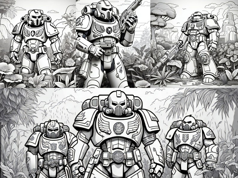 100 Digital Colouring Book: Space Marine Images, Colouring in Pages, All Ages Colouring, Colouring in, Immediate Download image 10