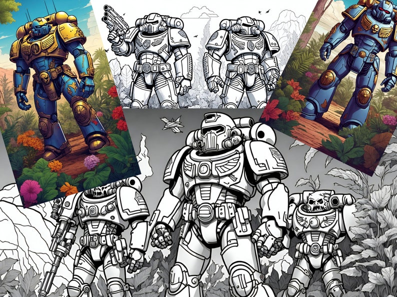 100 Digital Colouring Book: Space Marine Images, Colouring in Pages, All Ages Colouring, Colouring in, Immediate Download image 2