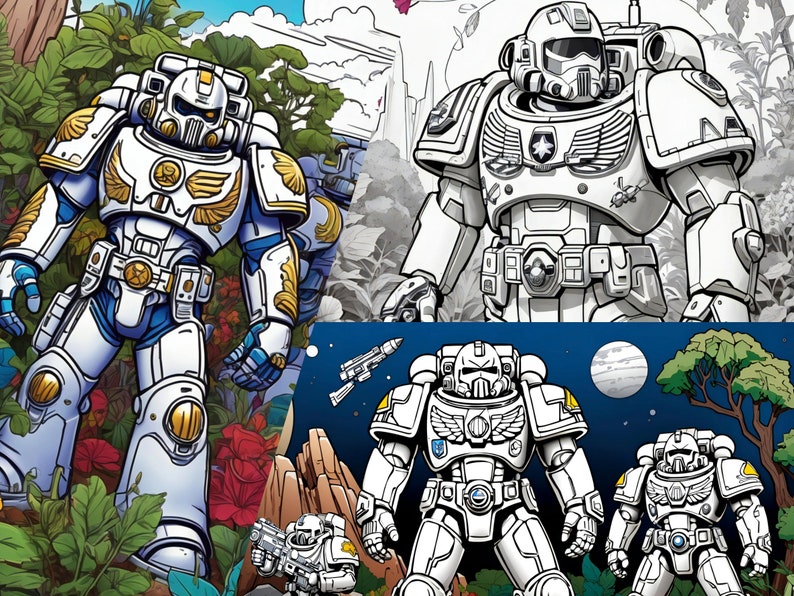 100 Digital Colouring Book: Space Marine Images, Colouring in Pages, All Ages Colouring, Colouring in, Immediate Download image 4