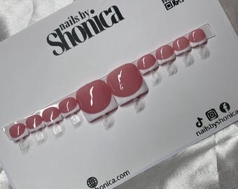 Classic white French tip acrylic toe press on nails, toenails, white toe nails, French tip toe nails, press ons, acrylic nails