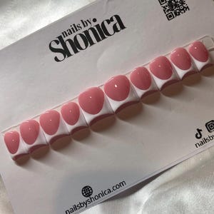White French tip pink base gel press on nail pink and white French tip moon cut nail long French tip nails short nails white nails pink nail