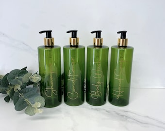 Personalised Translucent Green 500ml Plastic Bottle With Pump / Reusable, Refillable / Bathroom / Shampoo, Conditioner, Body Wash etc