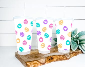 Easter Egg Design Starbucks Style 24oz 710ml Cold Cup with Straw & Lid / Tumbler / Reusable / Refillable / Drink / Kid’s Gift / Egg / Bunny