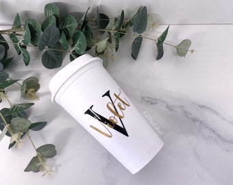 Personalised White 16oz 470ml Starbucks Style Coffee Cup with Lid / Reusable / Refillable / Hot Cup / Travel Mug /  Gift for her / Hen Party