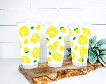Lemon / Lemons Starbucks Style 24oz 710ml Cold Cup with Straw & Lid / Tumbler / Reusable / Refillable / Drink / Choice of Cup/Lid / Gift