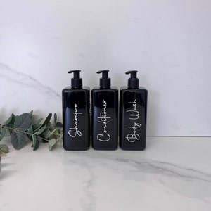 Personalised Black Square 500ml Plastic Bottle With Pump / Reusable, Refillable / Bathroom /  Shampoo, Conditioner, Body Wash etc