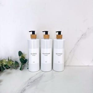 Personalised White Label White Tubular 500ml Plastic Bottle With Pump // Reusable, Refillable / Bathroom /  Shampoo, Conditioner, Body Wash
