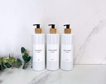 Personalised White Label White Tubular 500ml Plastic Bottle With Pump // Reusable, Refillable / Bathroom /  Shampoo, Conditioner, Body Wash