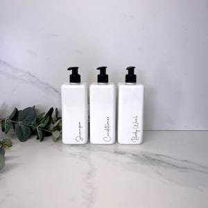 Personalised White Square 500ml Plastic Bottle With Pump / Reusable, Refillable / Bathroom /  Shampoo, Conditioner, Body Wash etc