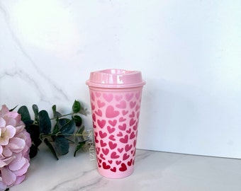 Valentine / Galentine Hearts Design Starbucks Style 16oz 470ml Coffee Cup with Lid / Tumbler / Reusable / Refillable / Travel Cup / Gift