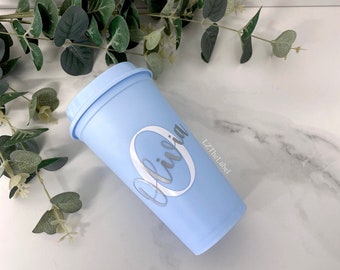 Personalised Blue 16oz 470ml Starbucks Style Coffee Cup with Lid / Reusable / Refillable / Hot Cup / Travel Mug /  Gift for her / Hen Party