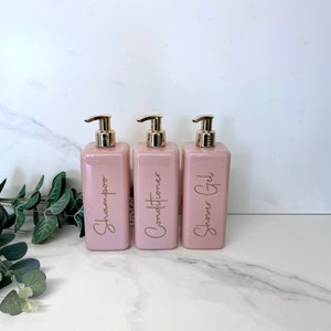 Personalised Pink Square 500ml Plastic Bottle With Choice of Pump / Reusable, Refillable / Bathroom / Shampoo, Conditioner, Toiletries etc
