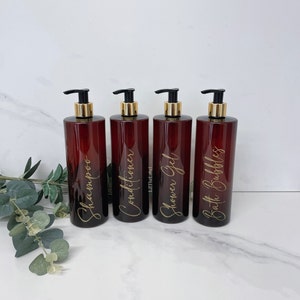 Personalisierte durchscheinende Bernsteinröhren 500ml Plastikflasche mit Pumpe / wiederverwendbar, nachfüllbar / Badezimmer, Shampoo, Conditioner, Körperwäsche usw