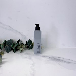 Personalisierte graue quadratische 250ml Plastikflasche mit Pumpe / wiederverwendbar, nachfüllbar / Badezimmer / Küche / Handwäsche, Handlotion, Spülmittel etc