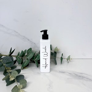 Personalised White Square 250ml Plastic Bottle With Pump / Reusable, Refillable / Bathroom / Kitchen / Hand Wash, Hand Lotion, Dish Soap etc