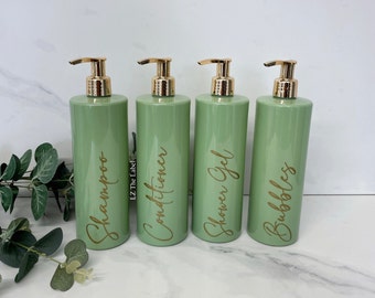 Personalisierte Sage Green 500ml Plastikflasche mit Auswahl an Pump / Wiederverwendbar, Nachfüllbar / Badezimmer / Shampoo, Conditioner, Toilettenartikel etc