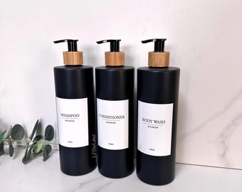 Personalised White Label Black Matte Tubular 500ml Plastic Bottle With Pump / Refillable / Bathroom / Shampoo, Body Wash, Lotion etc