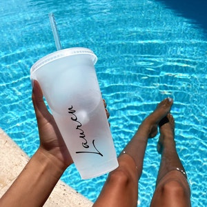 Personalised Frosted 24oz 710ml Starbucks Style Cold Cup with Straw & Lid / Tumbler / Reusable / Refillable / Drink Cup