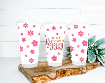 Don’t Worry Be Hoppy Easter Starbucks Style 24oz 710ml Cold Cup with Straw & Lid / Tumbler / Reusable / Refillable / Drink / Kid’s / Gift