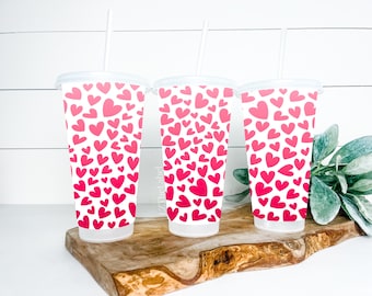 Love Hearts Design Starbucks Style 24oz 710ml Cold Cup with Straw & Lid / Tumbler / Reusable / Refillable / Drink / Choice of Cup/Lid / Gift