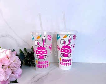 Happy Easter Design Starbucks Style 24oz 710ml Cold Cup with Straw & Lid / Tumbler / Reusable / Refillable / Drink / Kid’s Gift / Bunny Egg