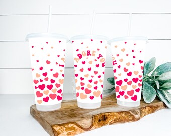 I Adore You Hearts Starbucks Style 24oz 710ml Cold Cup with Straw & Lid / Tumbler / Reusable / Refillable / Drink / Choice of Cup/Lid / Gift