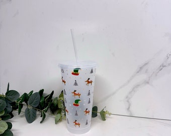 Christmas Reindeer Starbucks Style 24oz 710ml Cold Cup with Straw & Lid / Tumbler / Reusable / Refillable / Drink / Choice of Cup/Lid / Gift