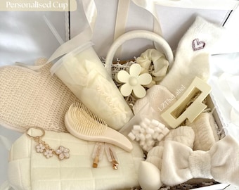 Personalised Milky White / Ivory Gift Hamper Box // Girls Birthday Hamper, Spa Gift Set, Self Care Present, Treat for Her, Bestie Pamper Box