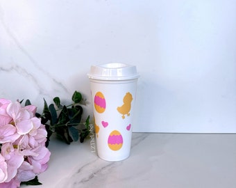 Easter Design Starbucks Style 16oz 470ml Coffee Cup with Lid / Tumbler / Reusable / Refillable / Hot / Travel Mug / Gift / Egg / Chick / Kid