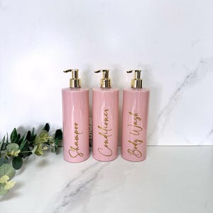 Personalised Pink 500ml Plastic Bottle With Choice of Pump / Reusable, Refillable / Bathroom, Kitchen / Shampoo, Conditioner, Toiletries etc