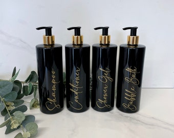 Personalised Black 500ml Plastic Bottle With Pump / Reusable, Refillable / Bathroom / Toiletries / Shampoo, Conditioner, Body Wash etc
