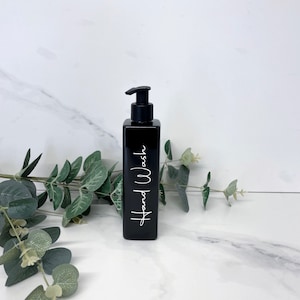 Personalised Black Square 250ml Plastic Bottle With Pump / Reusable, Refillable / Bathroom / Kitchen / Hand Wash, Hand Lotion, Dish Soap etc